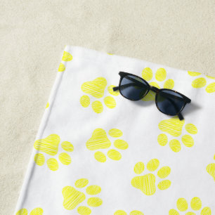 Doodle Paws, Dog Paws, Yellow Paws Beach Towel