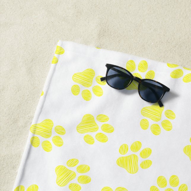 Doodle Paws, Dog Paws, Yellow Paws Beach Towel (In Situ)