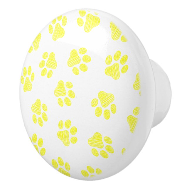 Doodle Paws, Dog Paws, Yellow Paws Ceramic Knob (Right)