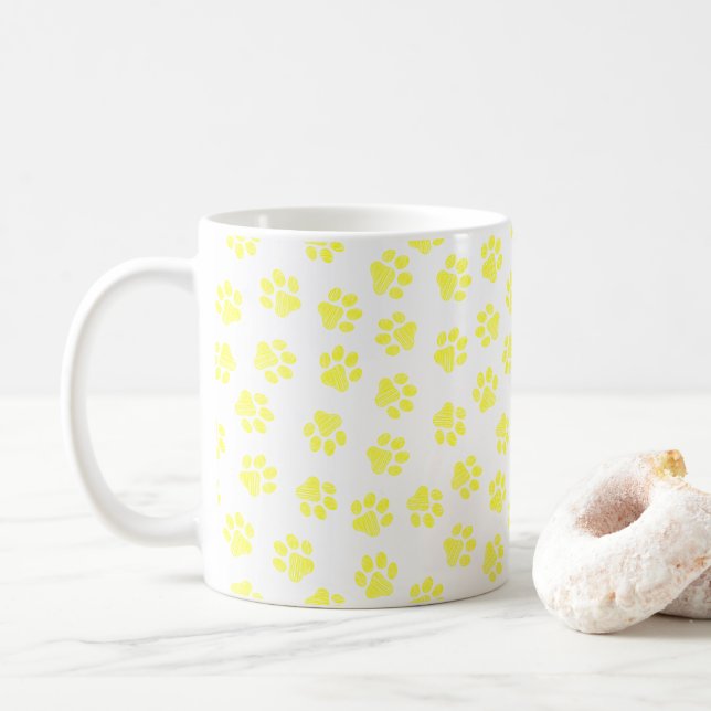 Doodle Paws, Dog Paws, Yellow Paws Coffee Mug (With Donut)