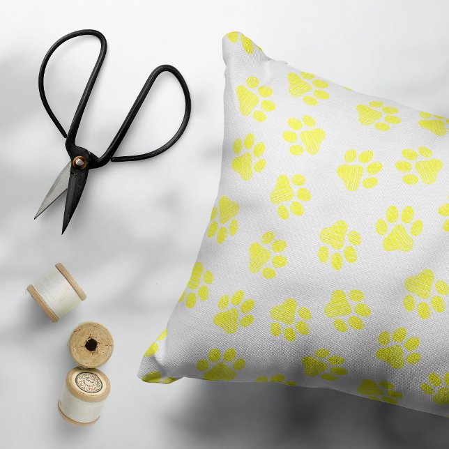 Doodle Paws, Dog Paws, Yellow Paws Decorative Cushion (Creator Uploaded)