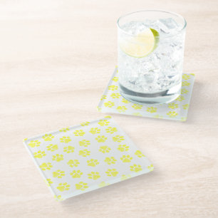 Doodle Paws, Dog Paws, Yellow Paws Glass Coaster