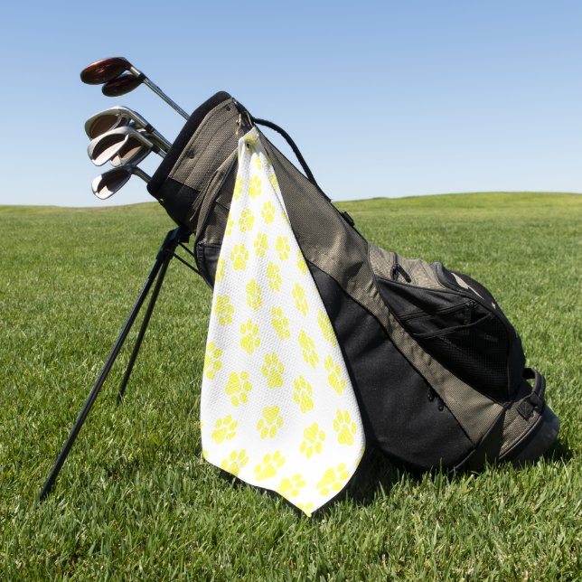 Doodle Paws, Dog Paws, Yellow Paws Golf Towel (Green)
