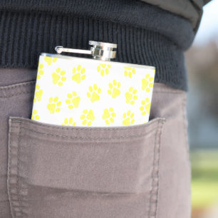Doodle Paws, Dog Paws, Yellow Paws Hip Flask