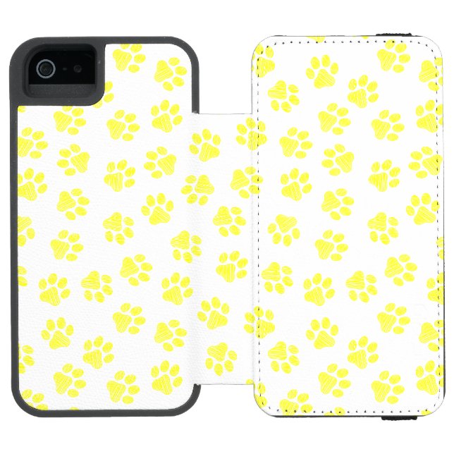 Doodle Paws, Dog Paws, Yellow Paws Incipio iPhone Wallet Case (Folio Open)