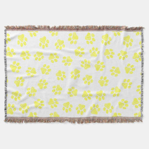 Doodle Paws, Dog Paws, Yellow Paws Throw Blanket