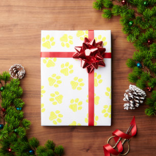 Doodle Paws, Dog Paws, Yellow Paws Wrapping Paper