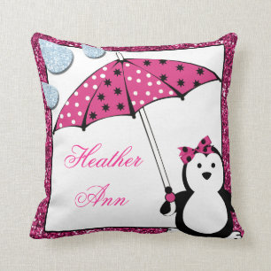 Doodle Penguin Girl Baby Shower Cushion