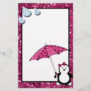 Doodle Penguin Girl Baby Shower Stationery