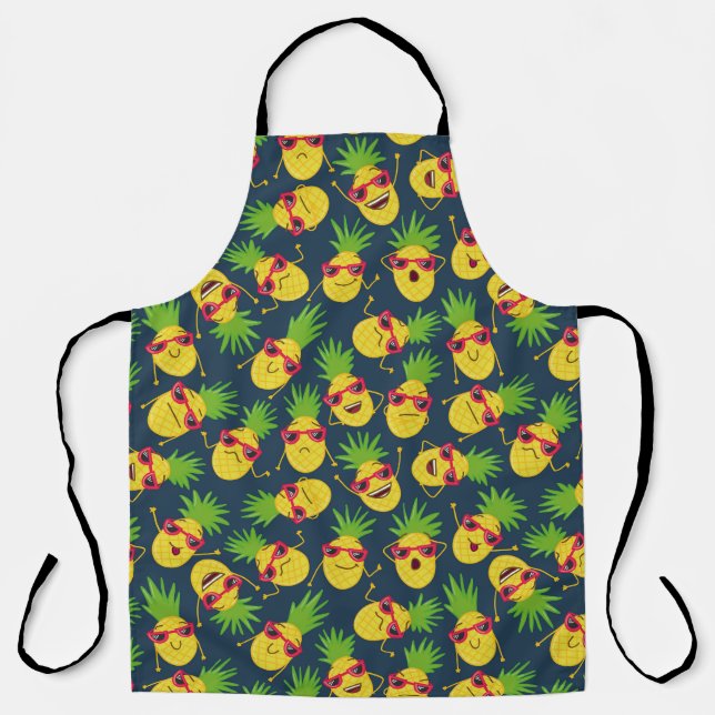Doodle pineapples, hand drawn, summer pattern. apron (Front)