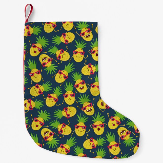 Doodle pineapples, hand drawn, summer pattern. small christmas stocking (Front)