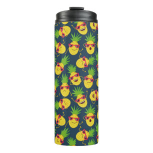 Doodle pineapples, hand drawn, summer pattern. thermal tumbler