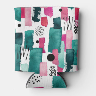 Doodle pink and green watercolor lines. can cooler
