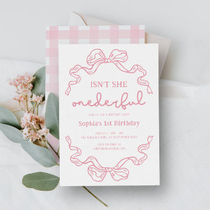 Doodle Pink Bow Baby Girl 1st Birthday Invitation