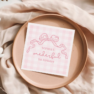 Doodle Pink Bow Baby Girl 1st Birthday Napkin