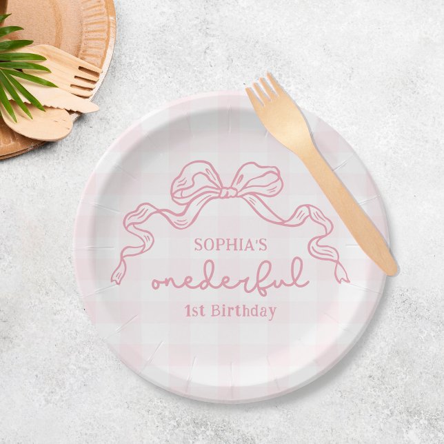 Doodle Pink Bow Baby Girl 1st Birthday Paper Plate (Creator Uploaded)