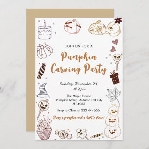 Doodle Pumpkin Carving Halloween Party  Invitation