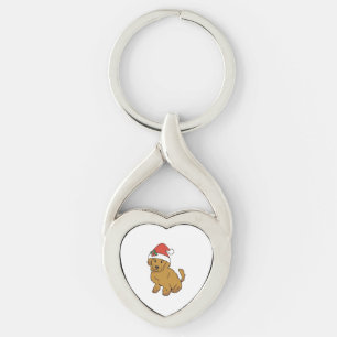Doodle Puppy Christmas Dog in Santa Hat Key Ring