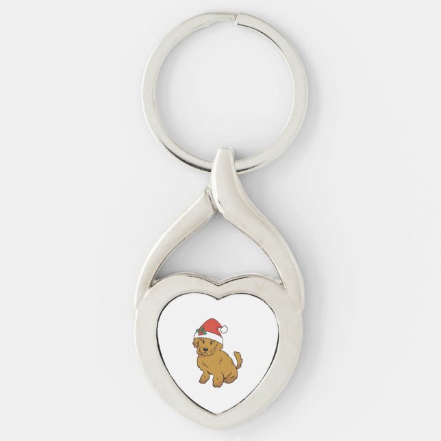 Doodle Puppy Christmas Dog in Santa Hat   Key Ring (Front)