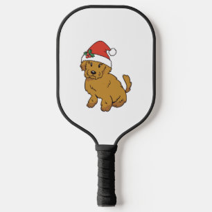 Doodle Puppy Christmas Dog in Santa Hat   Pickleball Paddle