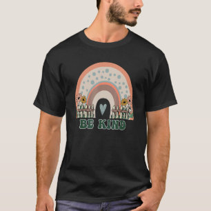 Doodle Rainbow Be Kind Women Girl Groovy Flower T-Shirt