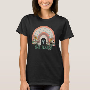 Doodle Rainbow Be Kind Women Girl Groovy Flower T-Shirt