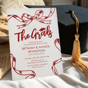 Doodle Red Bow Joint Graduation Party Invitation