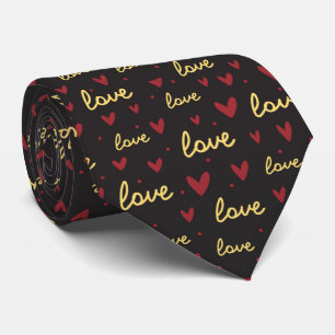 Doodle red gold heart love pattern tie