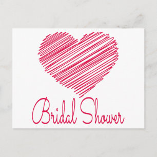 Doodle Red Pink Hearts Bridal Shower Invitation Postcard