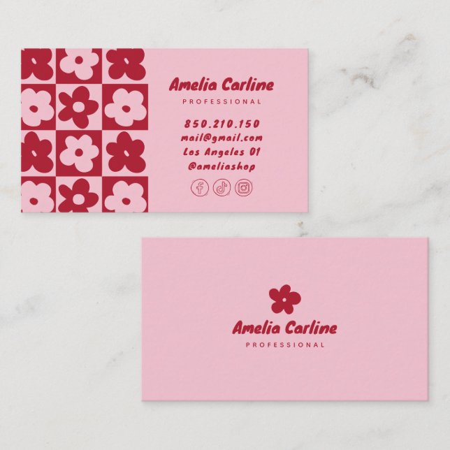 Doodle retro flowers business cards (Front/Back)