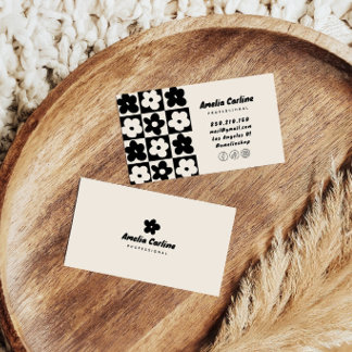 Doodle retro flowers business cards