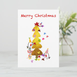 Doodle Robins Golden Tree Christmas Card