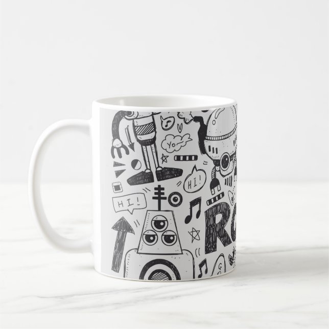 doodle robot element, illustrator line tools drawi coffee mug (Left)