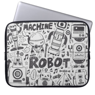 doodle robot element, illustrator line tools drawi laptop sleeve