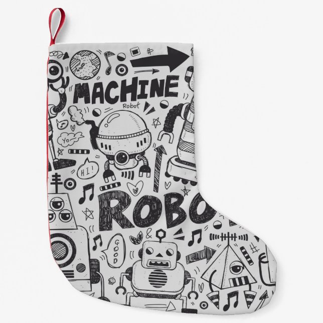 doodle robot element, illustrator line tools drawi small christmas stocking (Front)