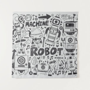 doodle robot element, illustrator line tools drawi tapestry