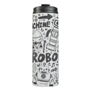 doodle robot element, illustrator line tools drawi thermal tumbler
