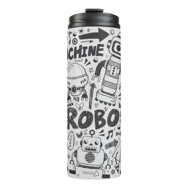 doodle robot element, illustrator line tools drawi thermal tumbler (Front)