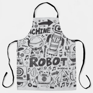 Doodle Robot Illustrator Drawing Apron