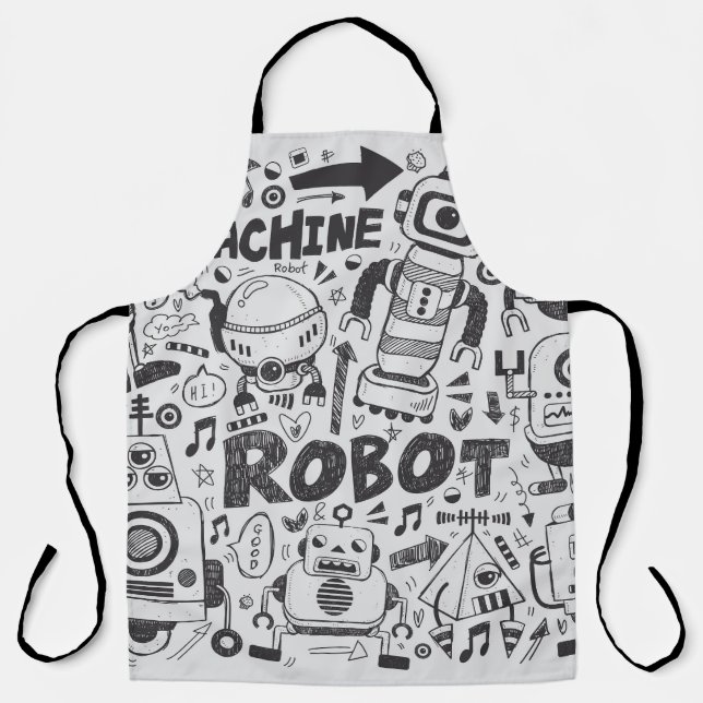Doodle Robot Illustrator Drawing Apron (Front)