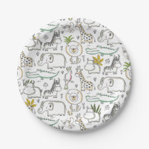 Doodle Safari Baby Shower Paper Plates