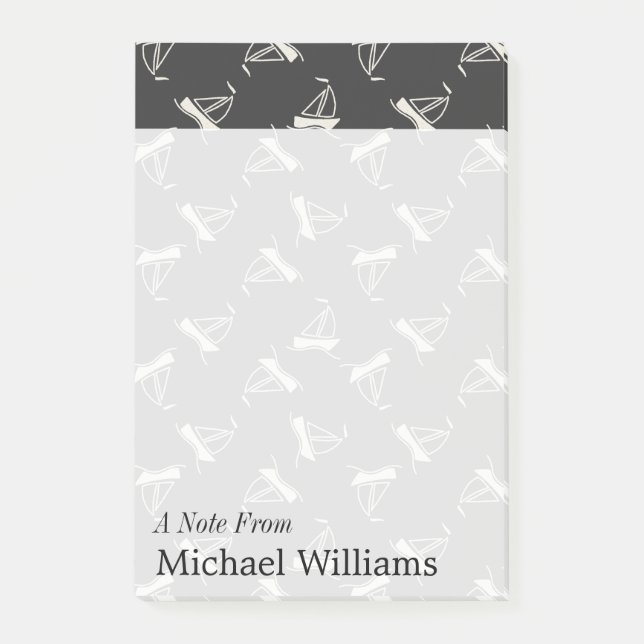 Doodle Sailboat Pattern | Add Your Name Post-it Notes (Front)