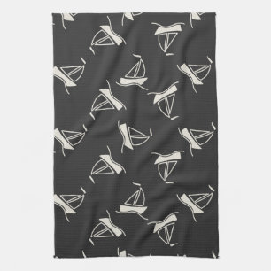 Doodle Sailboat Pattern Tea Towel
