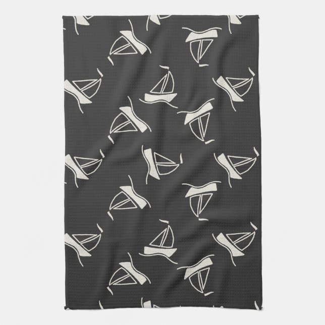 Doodle Sailboat Pattern Tea Towel (Vertical)