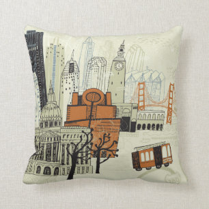 Doodle San Francisco Scene Cushion
