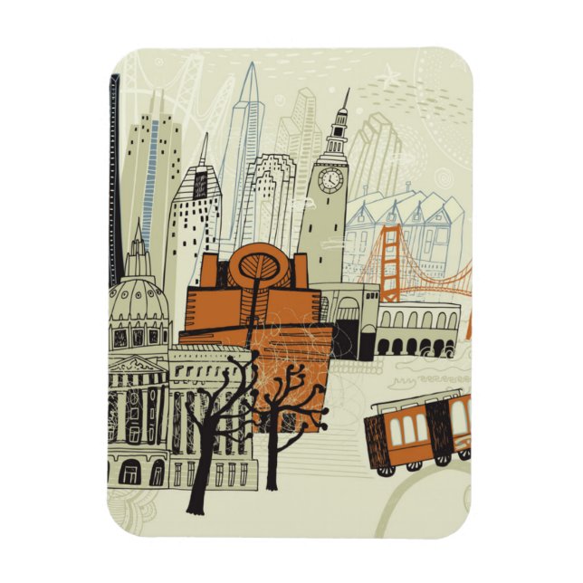 Doodle San Francisco Scene Magnet (Vertical)