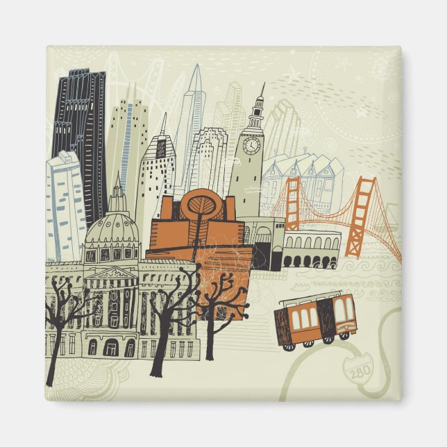 Doodle San Francisco Scene Magnet (Front)