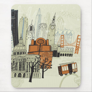 Doodle San Francisco Scene Mouse Mat