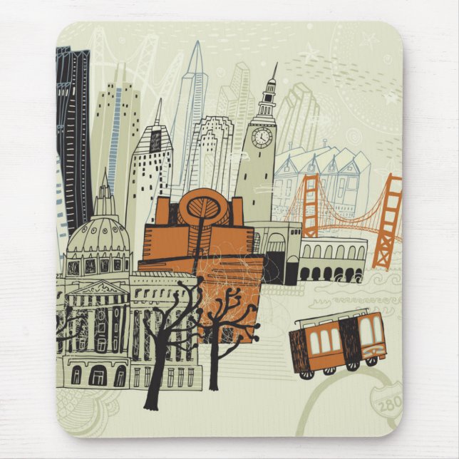 Doodle San Francisco Scene Mouse Mat (Front)