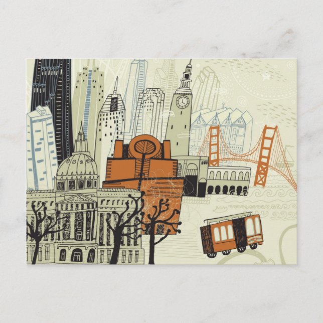 Doodle San Francisco Scene Postcard (Front)